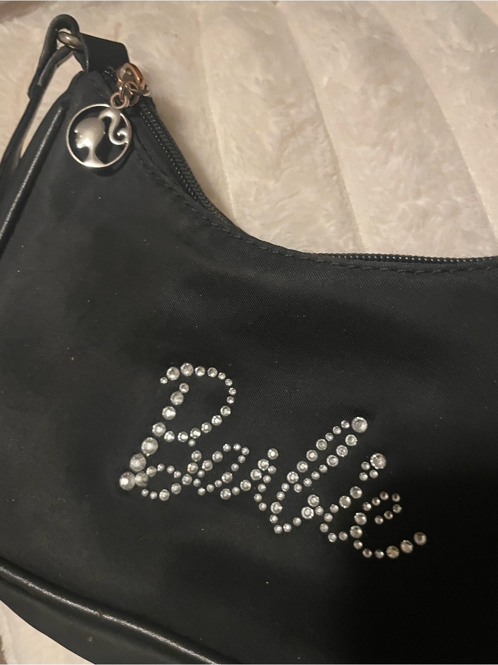 Barbie Black Rhinestone Script Shoulder Bag - Picture 3 of 4